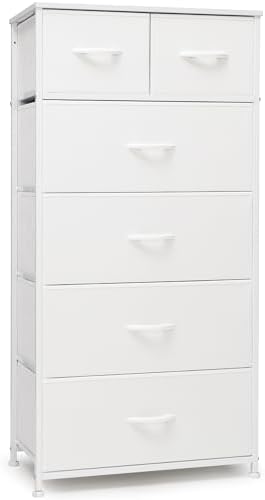 Tall Dresser for Bedroom, 6 Drawers Vertical Fabric Dresser (White) - Image 2