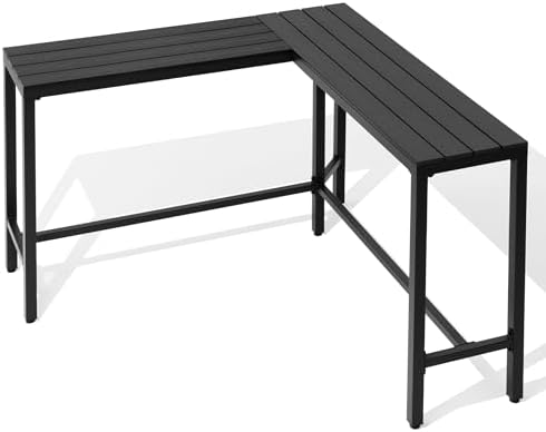 Outdoor Bar Table, 55" L-Shaped Pub Table with Slatted Waterproof Top - Image 2