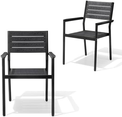 Crestlive Products Outdoor Dining Chairs Set of 2, Aluminum Stackable Patio Chairs with Arm for Lawn Garden Backyard Deck Porch Yard, Black - Image 2