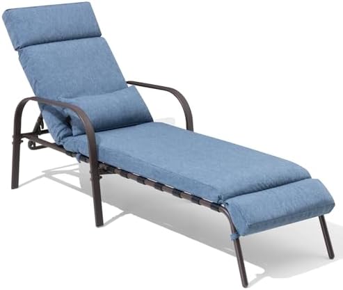 Lounge Chair Outdoor with Cushion & Pillow, Pool Chaise Chairs (Dark Blue) - Image 6
