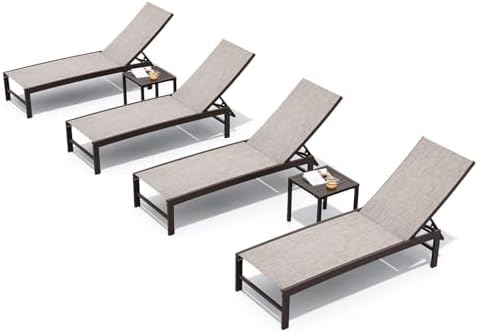 Crestlive Products 4PCS Chaise Lounge Chairs Outdoor with 2PCS Side Tables, Aluminum Patio Lounge Set, Adjustable Five-Position Recliner for Beach, Pool, Sunbathing, Lawn, Yard - Image 2