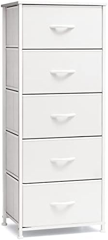Tall Dresser Vertical Fabric Storage Tower Organizer, 5 Drawers (White) - Image 2