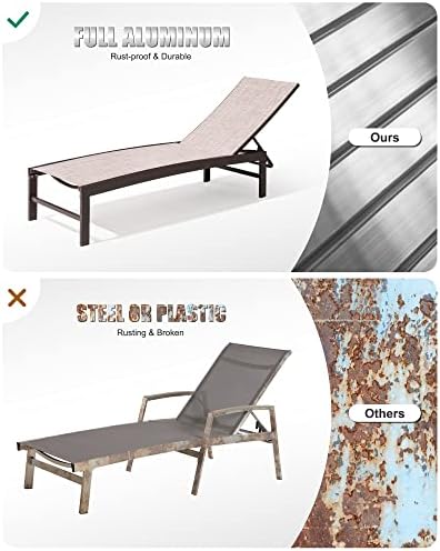 Crestlive Products 4PCS Chaise Lounge Chairs Outdoor with 2PCS Side Tables, Aluminum Patio Lounge Set, Adjustable Five-Position Recliner for Beach, Pool, Sunbathing, Lawn, Yard - Image 7