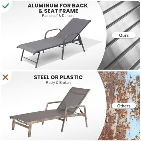 Chaise Lounge Outdoor, Aluminum Pool Lounge Chairs Set of 2 (Gray) - Image 4
