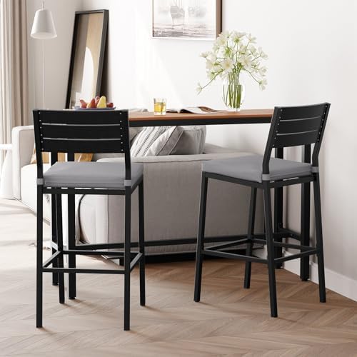 26.8" Outdoor Counter Bar Stools Set of 2, Patio Chairs with Backrest - Image 7