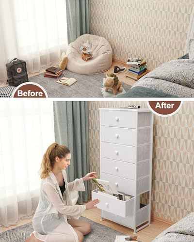 Fabric Dresser for Bedroom, 7-Drawer Tall Vertical Storage Tower (White) - Image 6