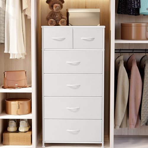 Tall Dresser for Bedroom, 6 Drawers Vertical Fabric Dresser (White) - Image 5