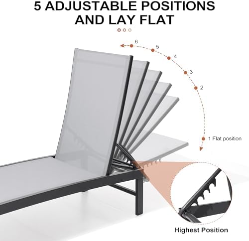Crestlive Products Chaise Lounge Chair Outdoor, Adjustable 5 Positions Pool Tanning Recliner, Outdoor Lounge Furniture Perfect for Patio, Beach, Yard, Pool - Image 5