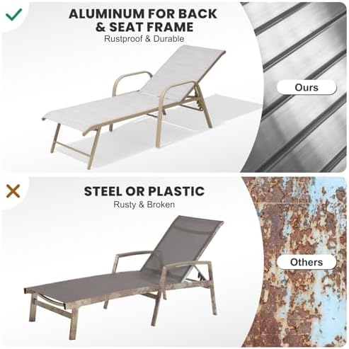 Crestlive Products Chaise Lounge Chair Outdoor with Armrests, Pool Lounge Chairs Set of 2, Aluminum Adjustable 5 Positions Sun Tanning Lounger for Patio, Poolside, Yard, Deck, Backyard (Mix Color) - Image 4