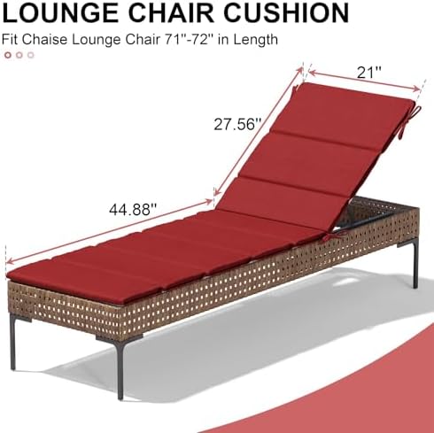 Crestlive Products Chaise Lounge Cushion Outdoor Set of 2, Water Resistant Foldable Patio Lounge Chair Cushions with Straps, Lounger Cushions for Outdoor Furniture, Lawn, Pool, 72''Lx21''W (Chili) - Image 3
