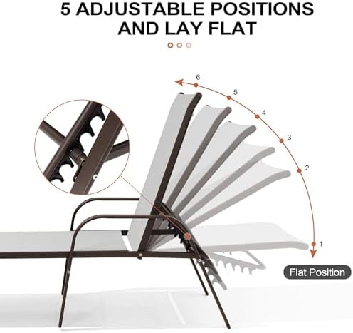 Crestlive Products Outdoor Chaise Lounge Chair,5-Position Pool Lounge Chairs with Armrests Sunbathing Recliner for Patio, Beach, Deck, Yard (2PC Gray) - Image 4