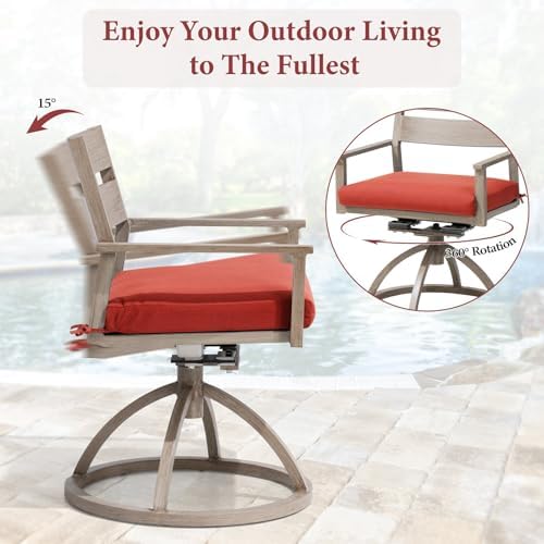 Crestlive Products Patio Swivel Chairs Set of 4, Outdoor Dining Chairs with Sunbrella Cushion Weather-Resistant Aluminum Rocker Chairs with Wood Grain Finish for Outside Garden (Red) - Image 5