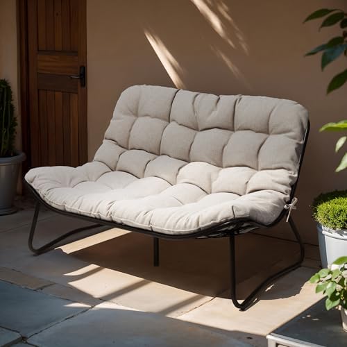 Outdoor Loveseat with Soft Cushion,Patio 2-Seat Boho Sofa (Beige) - Image 2