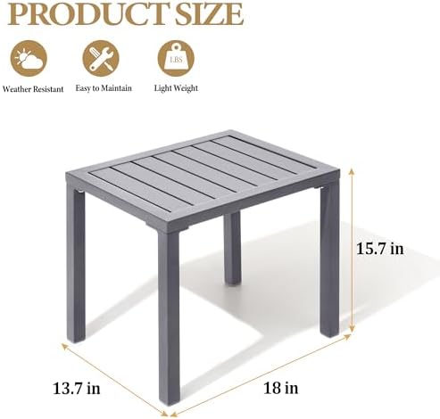 Aluminum Outdoor Side Table, Small Patio Coffee Bistro End Table, Gray - Image 4