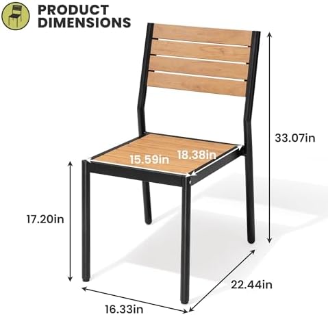 Crestlive Products Stackable Aluminum Outdoor Dining Chair, Patio Chair with Wood Grain WPC Seat & Back, Modern All-Weather Armless Chairs for Patio, Backyard, Poolside, Brown - Image 4