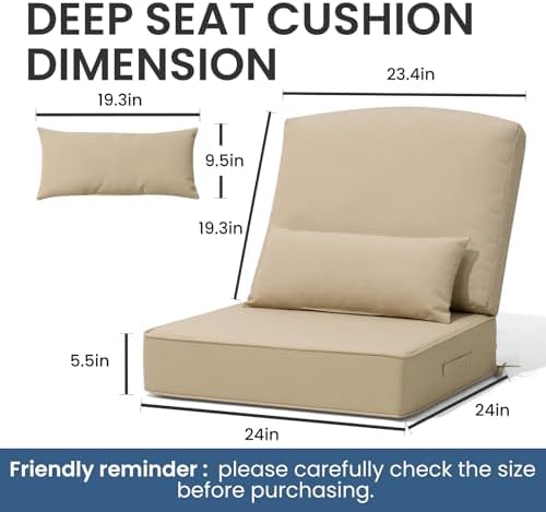 Crestlive Outdoor Deep Seat Cushion Set of 2, with Pillow, 24x24x5.5 - Image 3
