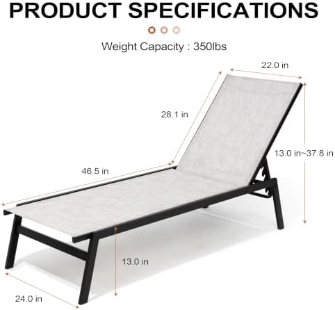 Pool Lounge Chair Set of 2, Stackable Outdoor Lounge Chairs (Oatmeal Gray) - Image 3