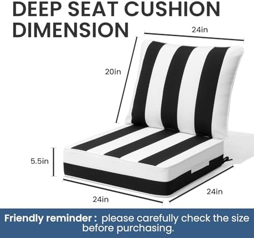 Crestlive Water Resistant Outdoor Deep Seat Cushion Set of 2, 24x24x5.5 - Image 4
