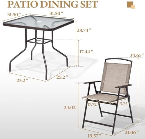 Crestlive Products 5 Piece Patio Dining Set, 4 Folding Chairs and Table - Image 3