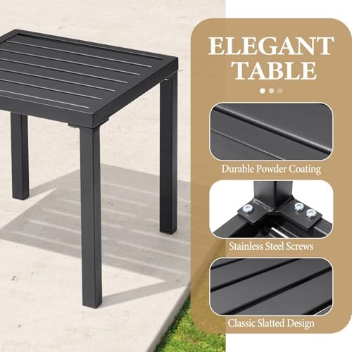 Outdoor Metal Side Table, Patio Small Square End Table, Black - Image 5