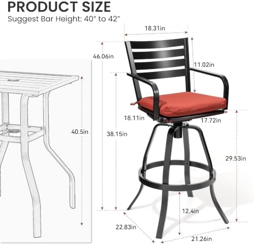 30" Swivel Outdoor Bar Stools Set of 2, Sunbrella Cushion Patio Bar Chairs - Image 3