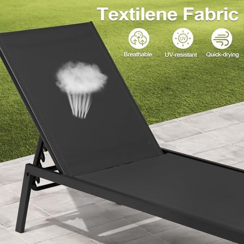 Pool Lounge Chair Set of 3, Outdoor Lounge Chairs (Black) - Image 6