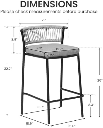 Outdoor Bar Stools Set of 4, 26" Stackable Counter Stools with Rattan Back - Image 3