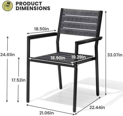 Crestlive Products Outdoor Dining Chairs Set of 2, Aluminum Stackable Patio Chairs with Arm for Lawn Garden Backyard Deck Porch Yard, Black - Image 4