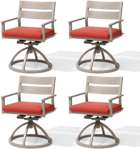 Crestlive Products Patio Swivel Chairs Set of 4, Outdoor Dining Chairs with Sunbrella Cushion Weather-Resistant Aluminum Rocker Chairs with Wood Grain Finish for Outside Garden (Red) - Image 2
