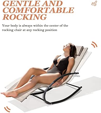 Crestlive Products Patio Rocking Chair Curved Rocker Chaise Lounge Chair with Pillow for Beach Yard Pool Outdoor Indoor, Gray Steel Frame (2 PCS Beige) - Image 7