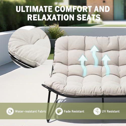 Outdoor Loveseat with Soft Cushion,Patio 2-Seat Boho Sofa (Beige) - Image 5