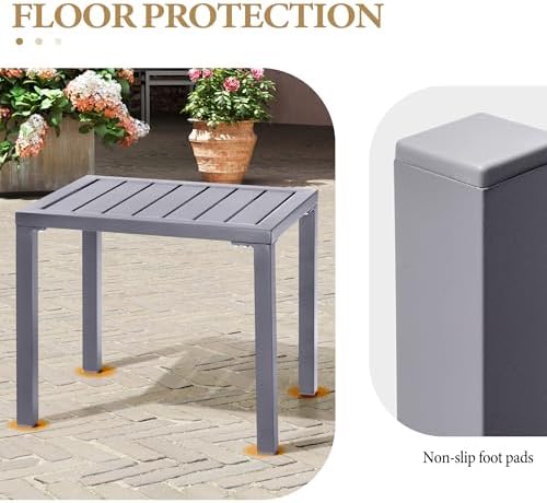 Aluminum Outdoor Side Table, Small Patio Coffee Bistro End Table, Gray - Image 7