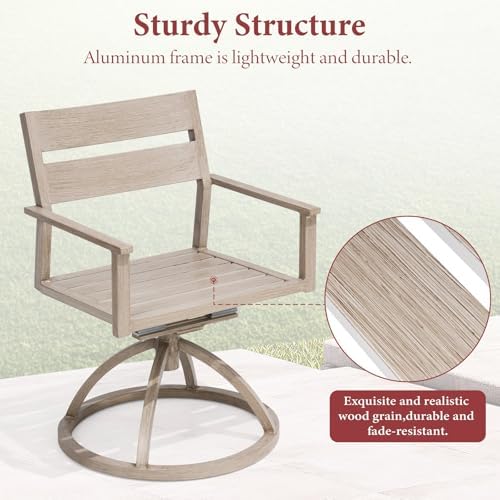 Crestlive Products Patio Swivel Chairs Set of 4, Outdoor Dining Chairs with Sunbrella Cushion Weather-Resistant Aluminum Rocker Chairs with Wood Grain Finish for Outside Garden (Red) - Image 6