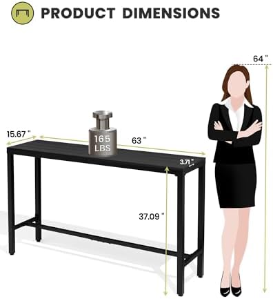 Outdoor Bar Table, 63" Rectangular Pub Table with Waterproof Top - Image 4