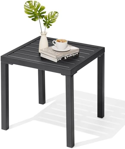 Outdoor Metal Side Table, Patio Small Square End Table, Black - Image 2