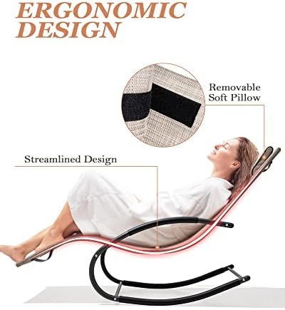 Crestlive Products Patio Rocking Chair Curved Rocker Chaise Lounge Chair with Pillow for Beach Yard Pool Outdoor Indoor, Gray Steel Frame (2 PCS Beige) - Image 6