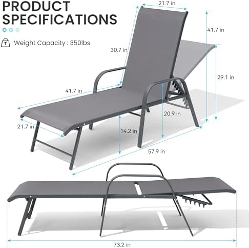 Chaise Lounge Outdoor, Aluminum Pool Lounge Chairs Set of 2 (Gray) - Image 3