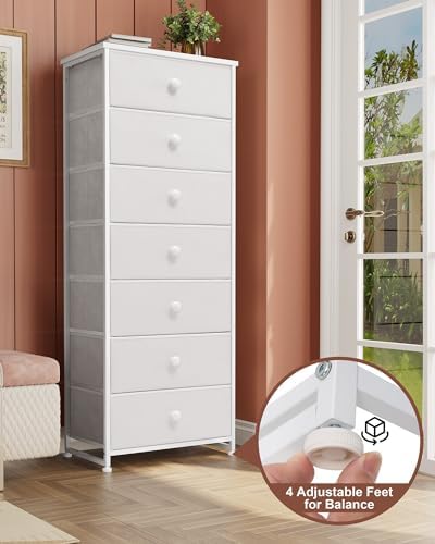 Fabric Dresser for Bedroom, 7-Drawer Tall Vertical Storage Tower (White) - Image 7