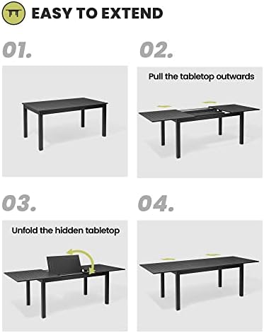 Crestlive Products Patio Expandable Dining Table, Aluminum Outdoor Rectangular Table for 6 to 8, All Weather Patio Furniture for Lawn Garden Porch Backyard Poolside Deck, Black - Image 5
