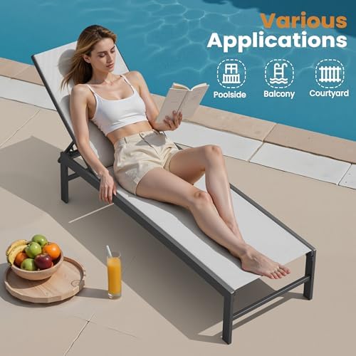 Crestlive Products Chaise Lounge Chair Outdoor, Adjustable 5 Positions Pool Tanning Recliner, Outdoor Lounge Furniture Perfect for Patio, Beach, Yard, Pool - Image 4