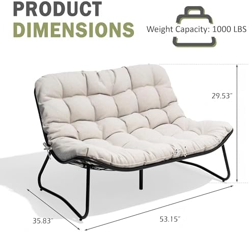 Outdoor Loveseat with Soft Cushion,Patio 2-Seat Boho Sofa (Beige) - Image 3
