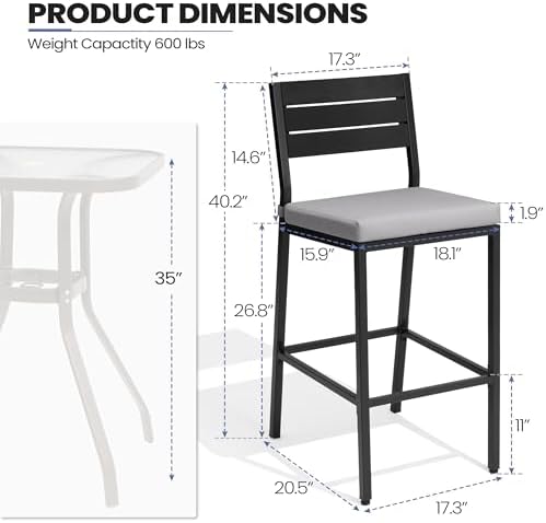 26.8" Outdoor Counter Bar Stools Set of 2, Patio Chairs with Backrest - Image 3