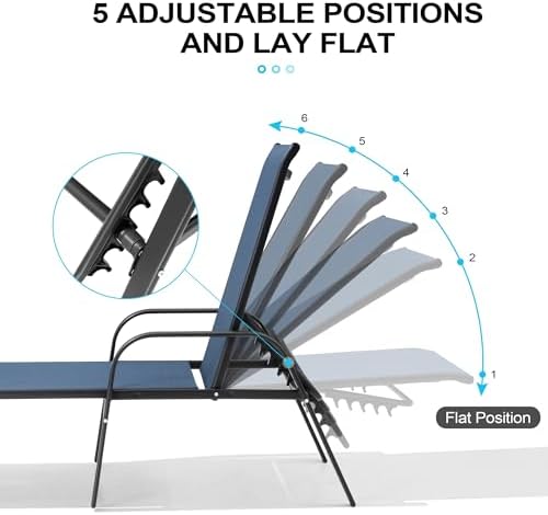 Crestlive Products Outdoor Chaise Lounge Chair, 5-Position Pool Lounge Chairs with Armrests Sunbathing Recliner for Patio, Beach, Deck, Yard (4PC Navy) - Image 4