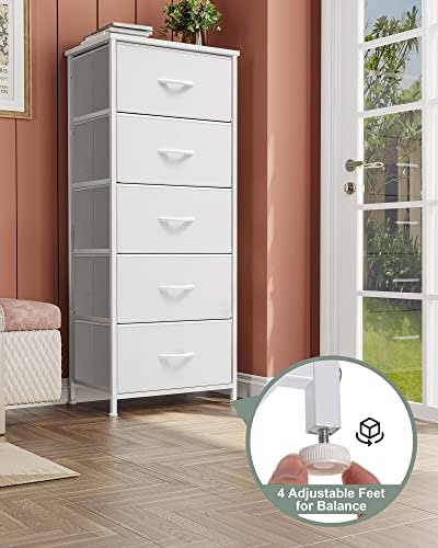 Tall Dresser Vertical Fabric Storage Tower Organizer, 5 Drawers (White) - Image 7