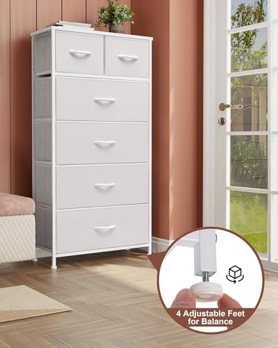 Tall Dresser for Bedroom, 6 Drawers Vertical Fabric Dresser (White) - Image 7
