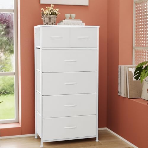Tall Dresser for Bedroom, 6 Drawers Vertical Fabric Dresser (White) - Image 6