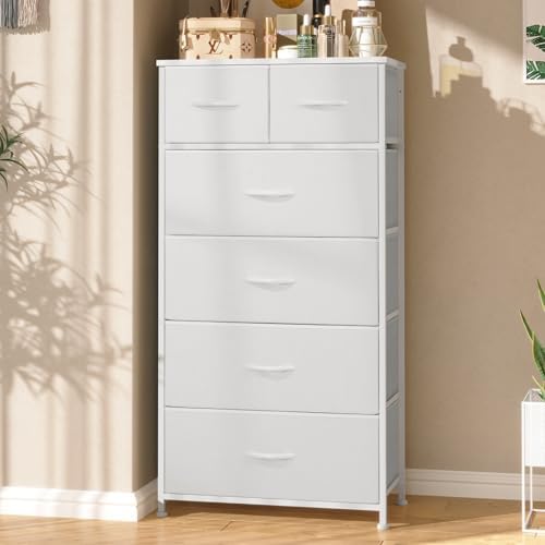 Tall Dresser for Bedroom, 6 Drawers Vertical Fabric Dresser (White) - Image 3