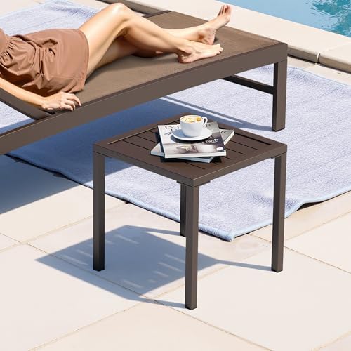 Crestlive Products Aluminum Outdoor Side Table, Pool Lounge Chair Side Table, Weather Resistant Small Square Coffee End Table for Patio, Yard, Garden, Porch, Deck, Indoor, Outdoor - Image 3