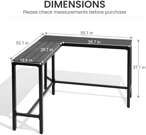 Outdoor Bar Table, 55" L-Shaped Pub Table with Slatted Waterproof Top - Image 4