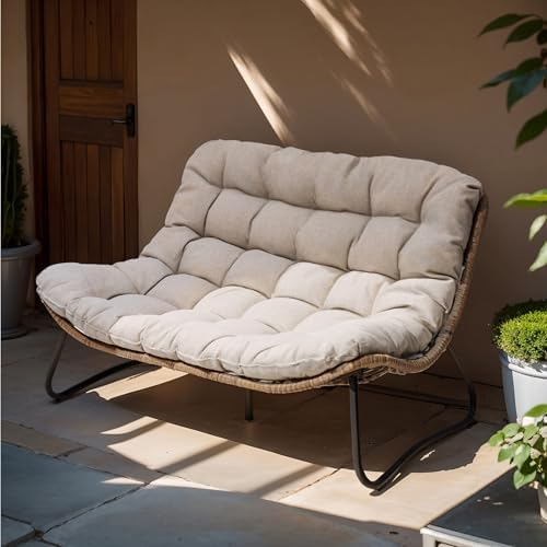 Outdoor Loveseat, Boho Rattan Patio Couch with Soft Cushion (Beige) - Image 2